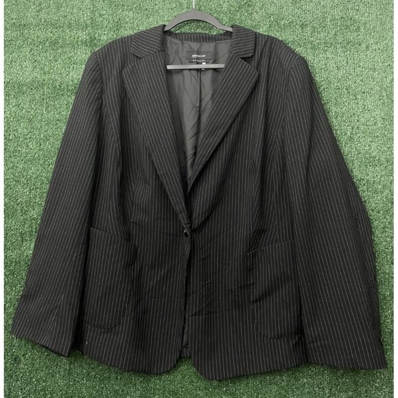 Jones New York Woman Stretch Blazer Top Jacket Striped Black One Button Size 24W - Picture 1 of 12